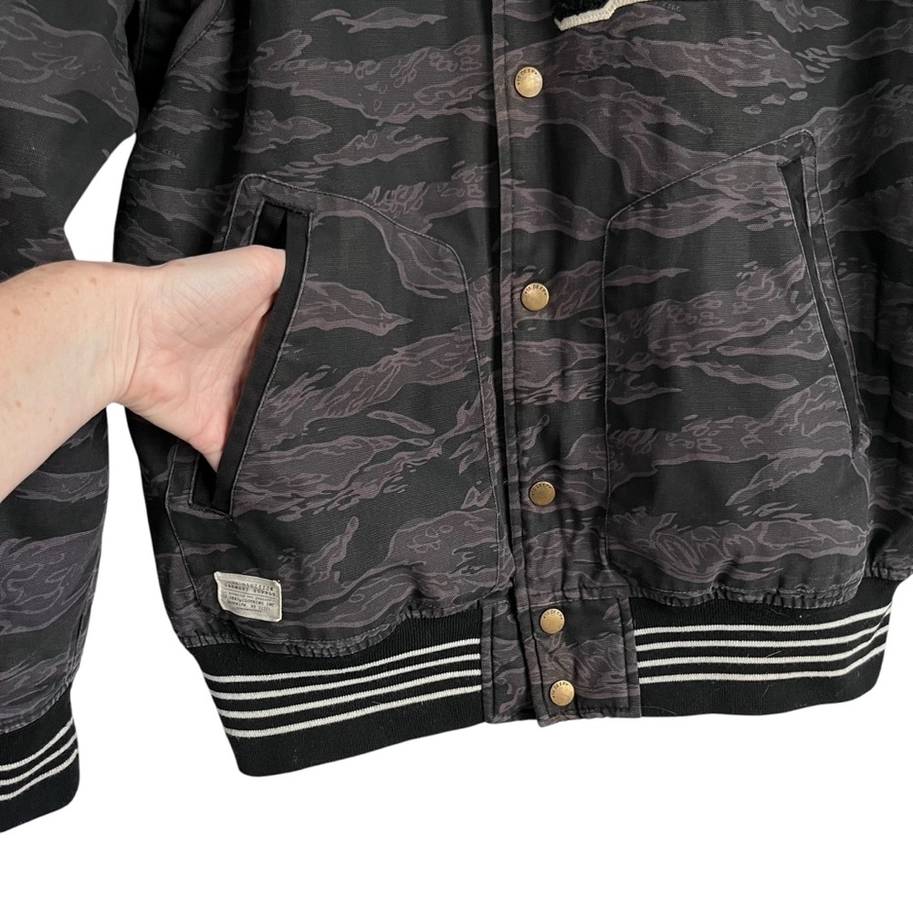 10.Deep Varsity Jacket Medium Camo Black Streetwear Rare - Picture 7 of 15